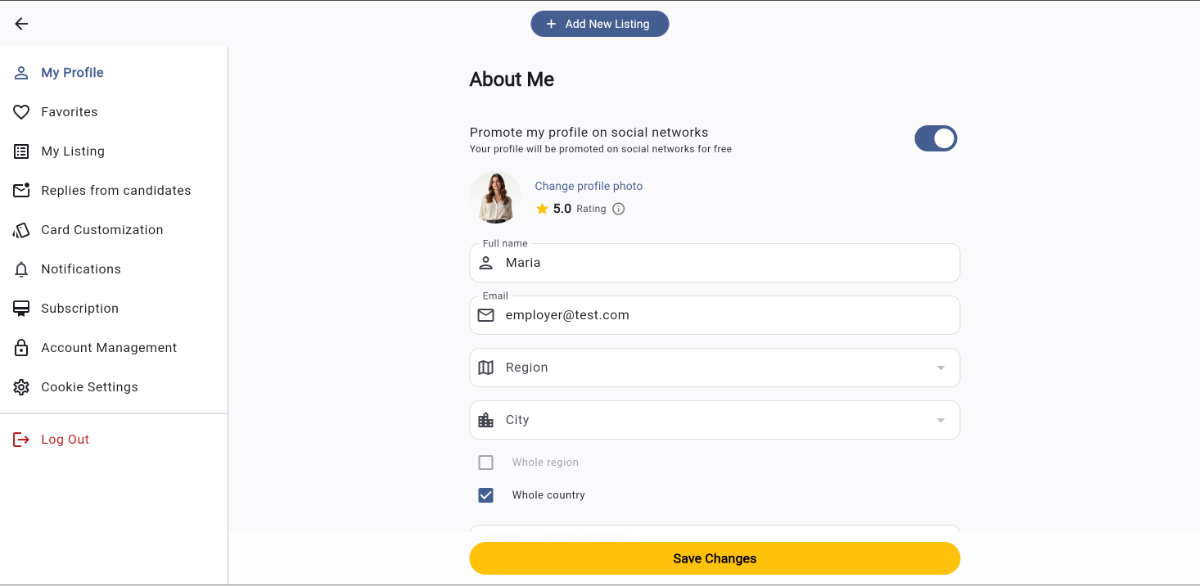 Skilcrew profile settings